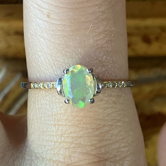 Natural Ethiopian Opal Yellow Diamond Sterling Silver Ring Size 9 - Picture 1 of 9